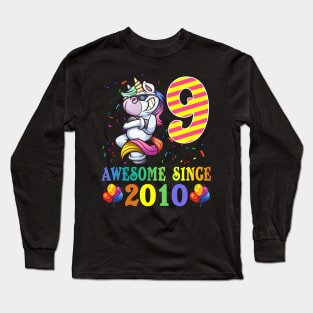 9 Years Old 9th Birthday Unicorn Dabbing Long Sleeve T-Shirt